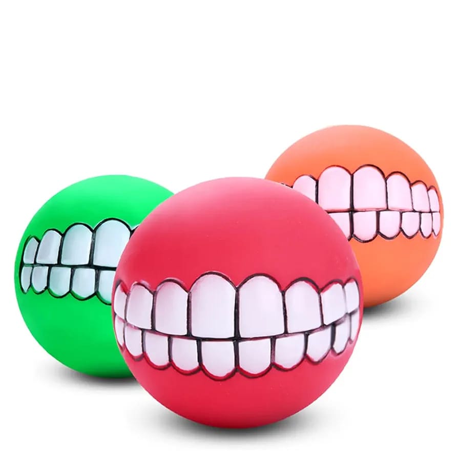 Funny Dog Teeth Ball for Dogs, Fun Pet Toy with Human Smile Design and Squeaker, Nontoxic for Puppy Small Medium Or Large Doggies Tooth Chew Toy, Squeaky Dog Ball Smiling Dog Ball