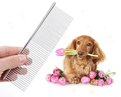 Professional Rounded Teeth Stainless Steel Needles (Flat Comb, Small) Pet Hair Grooming comfortable Comb Suitable for Dogs, Puppies, Rabbits, and Cats
