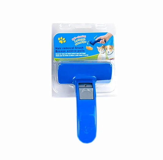 Grooming Slicker - (Blue Slicker) | Dogs, Cats, Rabbit & Goat | Long & Short Hair | Shedding Massage Brush | Rectangle Head & Curved Handle Self-Cleaning Pet Comb