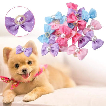 Dog Bows for Hair Small Size with Elastic Puppy Dogs Girl Grooming Rubber Bands Female 10pcs