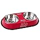 Double Pet Bowl Dog Cat Twin Dish Stainless Steel Water Food Feeder Red L | Pet Supplies | Dog Supplies | Dishes, Feeders & Fountains