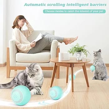 Smart LED 360° Cat Toy Ball - (42mm), Interactive Rechargeable Rotating Ball with LED Light, Cat Chasing Toy Automatic Rotating Smart Obstacle Avoiding
