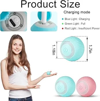 Smart LED 360° Cat Toy Ball - (42mm), Interactive Rechargeable Rotating Ball with LED Light, Cat Chasing Toy Automatic Rotating Smart Obstacle Avoiding