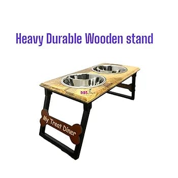Wooden Dog Food Stand Bowl With Large Size Stainless Steel Bowl For Dogs