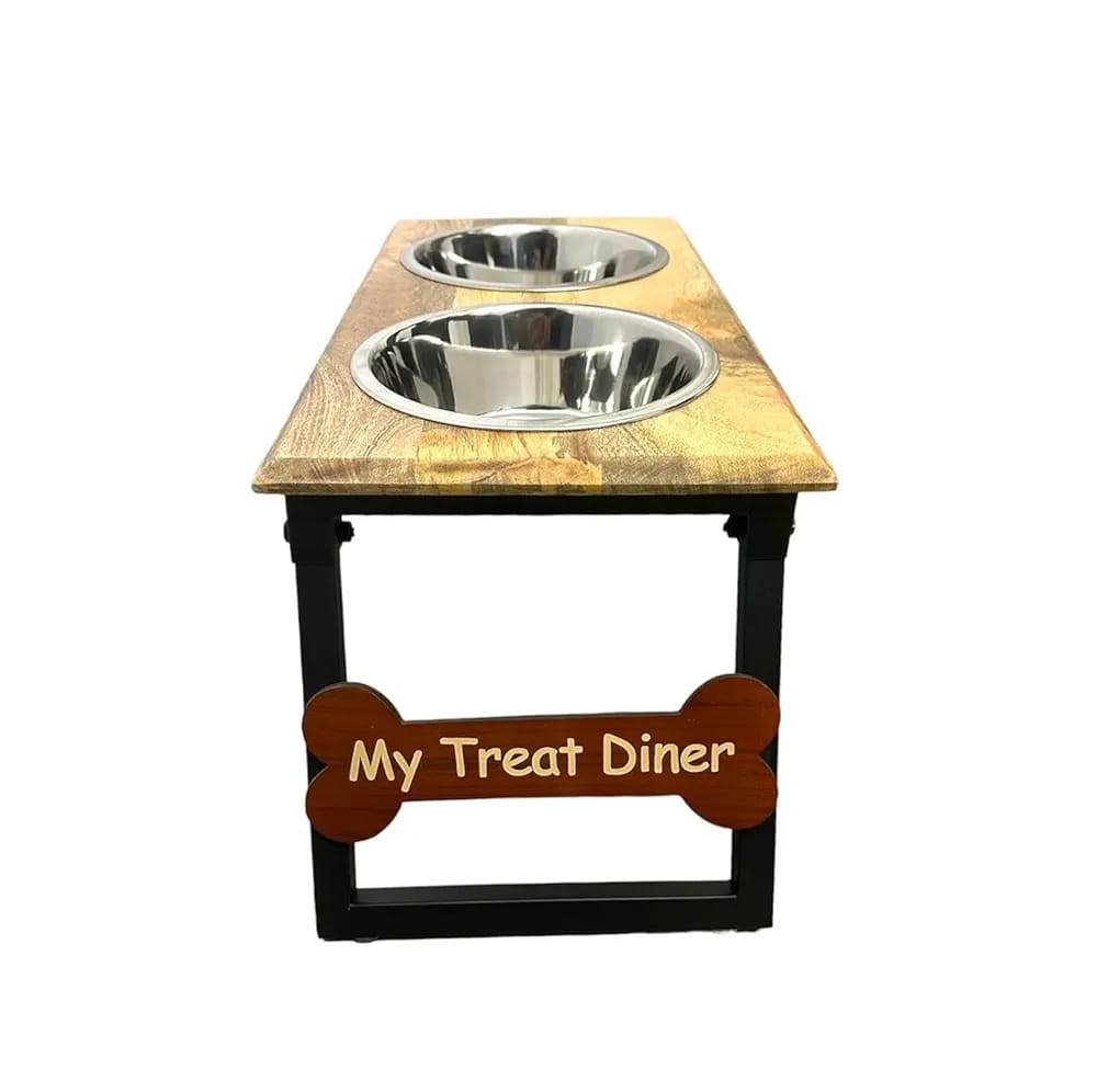 Wooden Dog Food Stand Bowl With Large Size Stainless Steel Bowl For Dogs