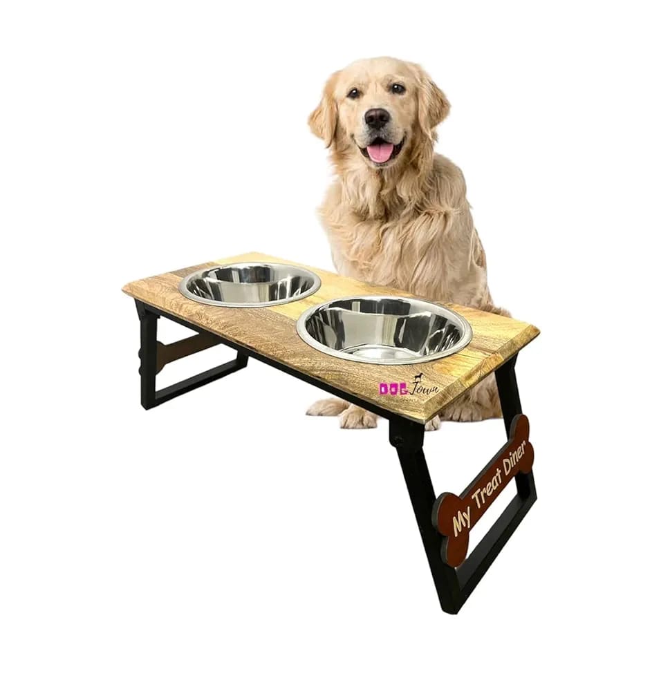 Wooden Dog Food Stand Bowl With Large Size Stainless Steel Bowl For Dogs
