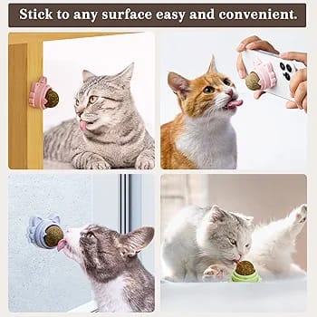 Catnip Toys, Teeth Cleaning Cat Toy, Rotatable Edible Catnip Balls for Cats Wall, Self-Adhesive Cat Toys, Safe Healthy Kitten Chew Toy