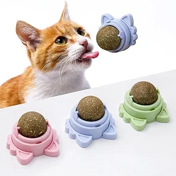 Catnip Toys, Teeth Cleaning Cat Toy, Rotatable Edible Catnip Balls for Cats Wall, Self-Adhesive Cat Toys, Safe Healthy Kitten Chew Toy