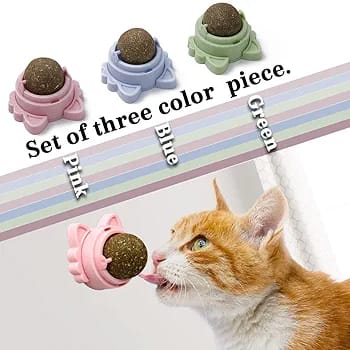 Catnip Toys, Teeth Cleaning Cat Toy, Rotatable Edible Catnip Balls for Cats Wall, Self-Adhesive Cat Toys, Safe Healthy Kitten Chew Toy