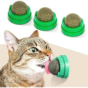 Catnip Toys, Teeth Cleaning Cat Toy, Rotatable Edible Catnip Balls for Cats Wall, Self-Adhesive Cat Toys, Safe Healthy Kitten Chew Toy