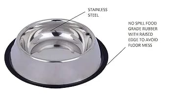 Stainless Steel Bowl for Dogs, Cats & Any Pets  | Feeding Bowl | Non-Skid Food, Non-Toxic & 100% Safe for Pets, Silver
