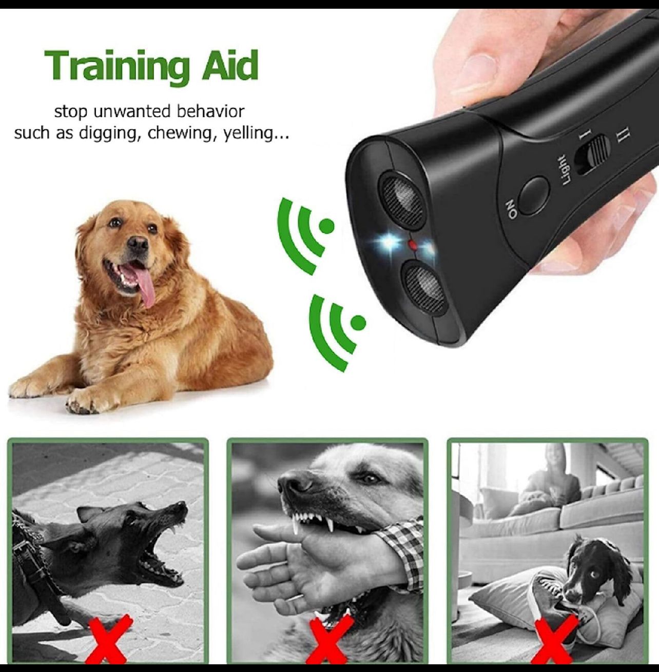 Ultrasonic Dog Trainer Device Electronic Dog Deterrent/Dog Barking Control Devices Training Tool Stop Barking Sonic Dog Repeller (Black)