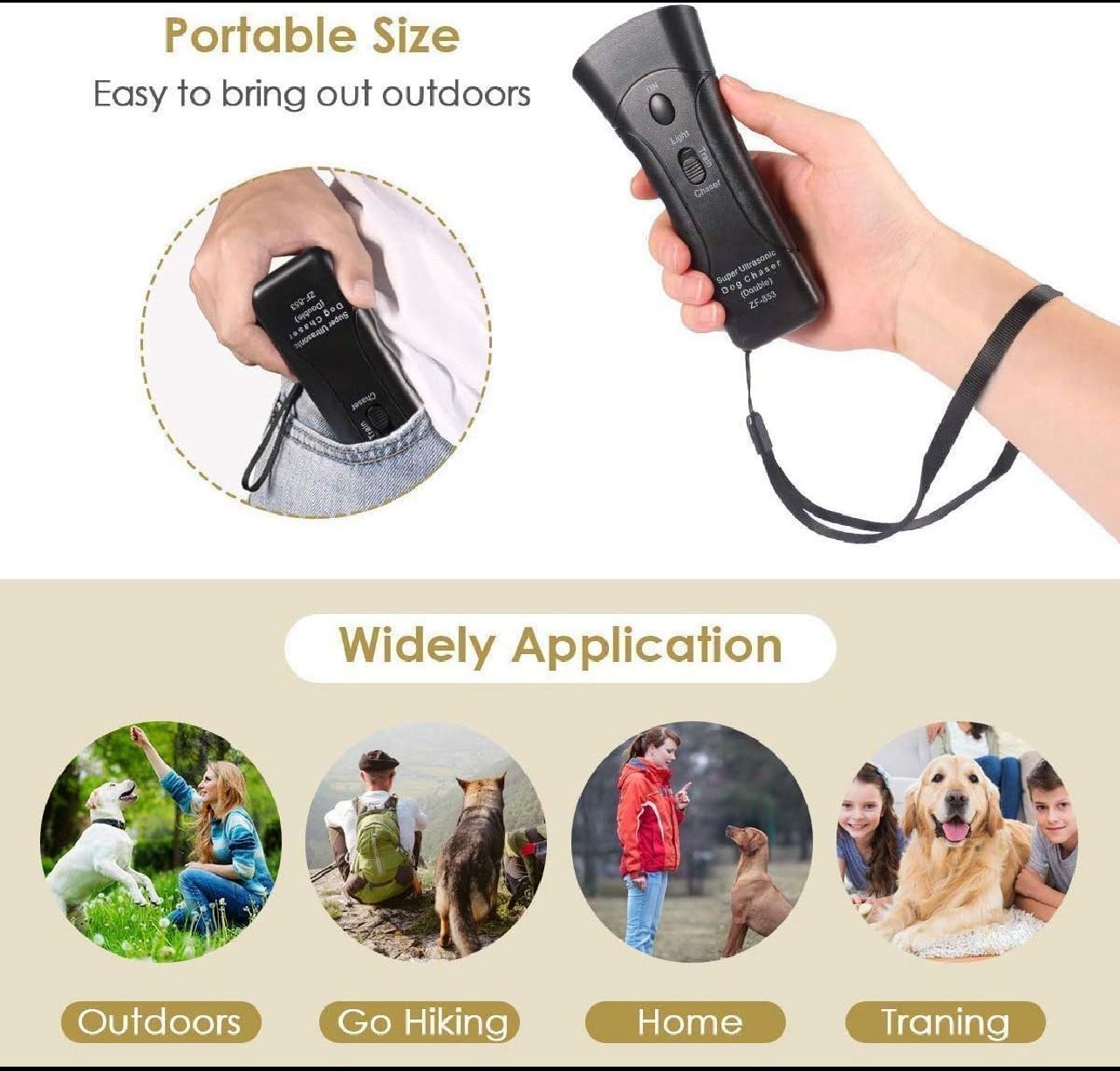 Ultrasonic Dog Trainer Device Electronic Dog Deterrent/Dog Barking Control Devices Training Tool Stop Barking Sonic Dog Repeller (Black)