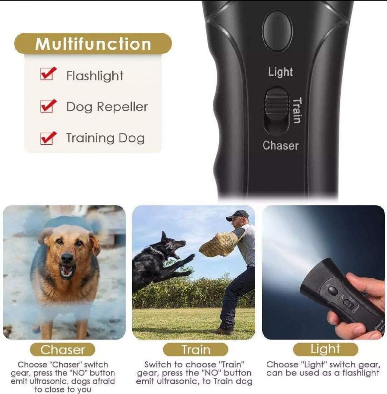 Ultrasonic Dog Trainer Device Electronic Dog Deterrent/Dog Barking Control Devices Training Tool Stop Barking Sonic Dog Repeller (Black)