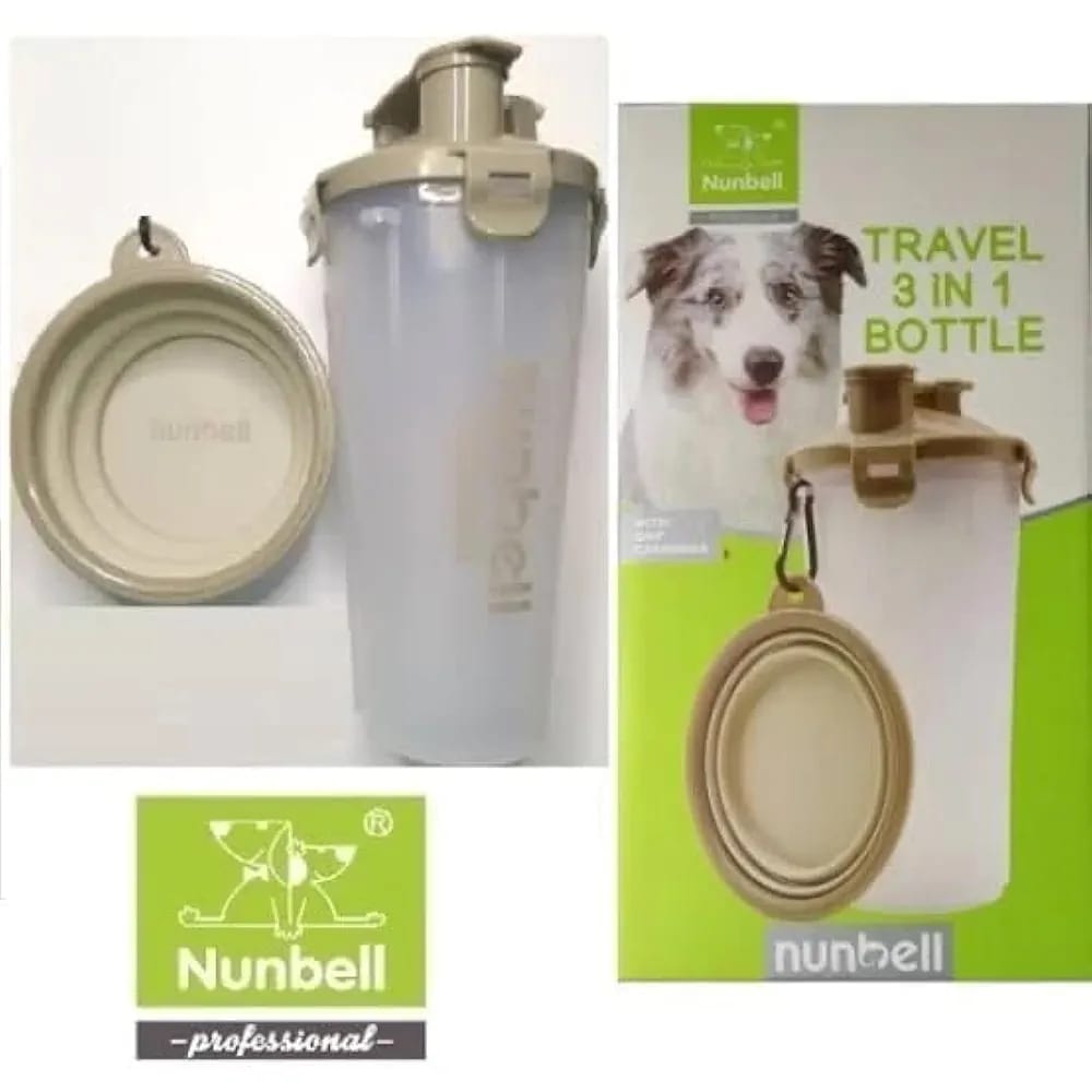 3 in 1 Portable Dog Water and Food Bottle with 1 Collapsible Pop-up Bowls, Leakproof Bottle with 2 Compartments for Travel, Camping, Hiking