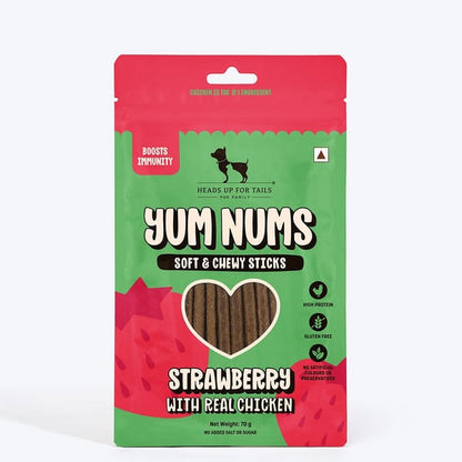 HUFT Yum Nums Soft and Chewy Strawberry with Real Chicken Grain Free Sticks Treats for Dogs