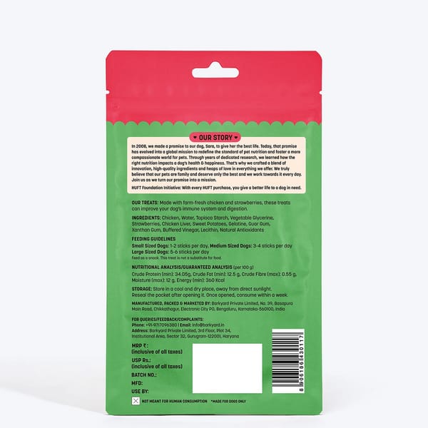 HUFT Yum Nums Soft and Chewy Strawberry with Real Chicken Grain Free Sticks Treats for Dogs