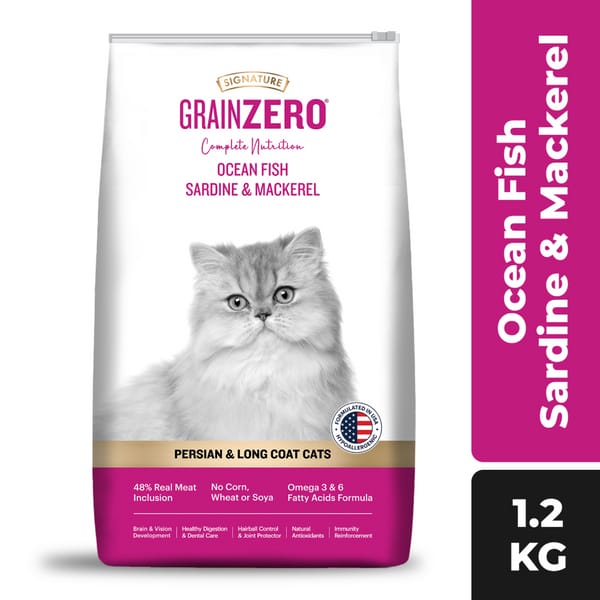 Signature Grain Zero Ocean Fish, Sardine and Mackerel Long Coat & Persian Adult Cat Dry Food