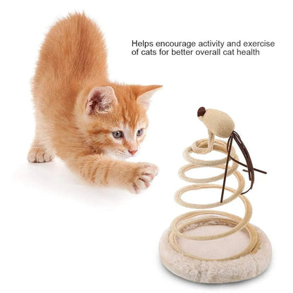 Interactive Cat Toy, Cat Plush Toy with Spiral Spring Plate and Funny Ball or Mouse Interactive Stainless Steel Spring Rotating Cat Creative Toy to Kill time and Keep Fit