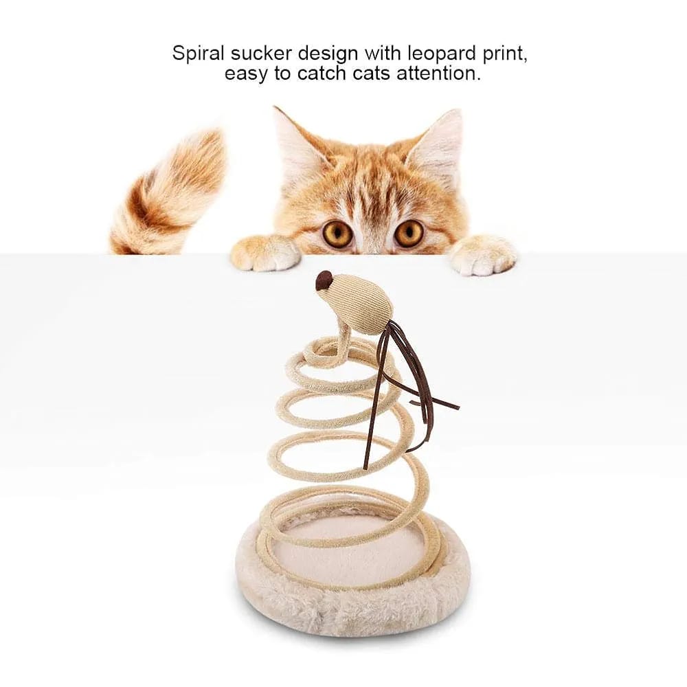 Interactive Cat Toy, Cat Plush Toy with Spiral Spring Plate and Funny Ball or Mouse Interactive Stainless Steel Spring Rotating Cat Creative Toy to Kill time and Keep Fit