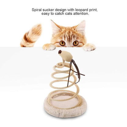Interactive Cat Toy, Cat Plush Toy with Spiral Spring Plate and Funny Ball or Mouse Interactive Stainless Steel Spring Rotating Cat Creative Toy to Kill time and Keep Fit