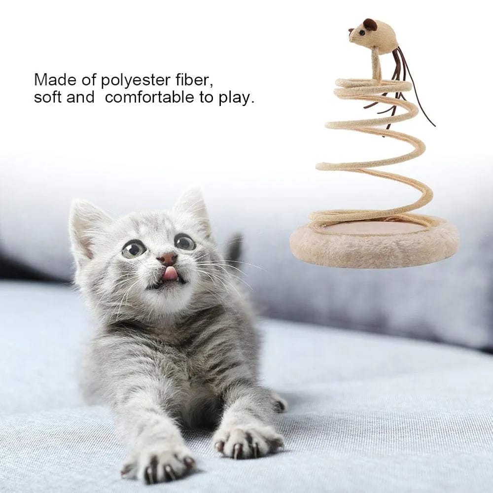 Interactive Cat Toy, Cat Plush Toy with Spiral Spring Plate and Funny Ball or Mouse Interactive Stainless Steel Spring Rotating Cat Creative Toy to Kill time and Keep Fit