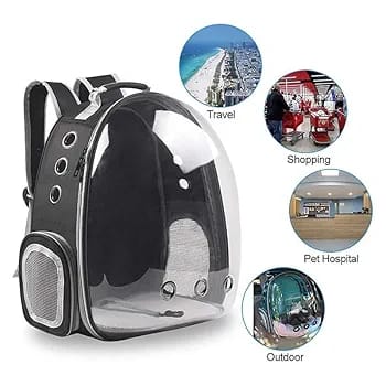 Transparent Dome Backpack Carrier for Cats & Small Dogs | Breathable Travel Bag with Ventilation Holes & Side Pockets
