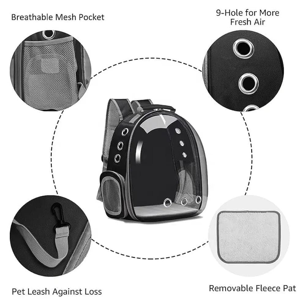 Transparent Dome Backpack Carrier for Cats & Small Dogs | Breathable Travel Bag with Ventilation Holes & Side Pockets