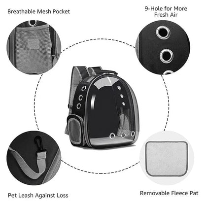 Transparent Dome Backpack Carrier for Cats & Small Dogs | Breathable Travel Bag with Ventilation Holes & Side Pockets
