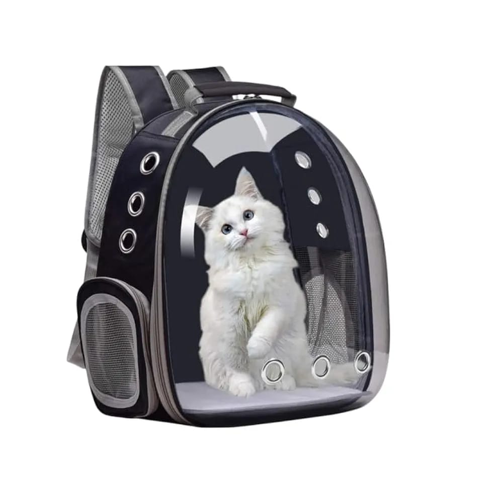 Transparent Dome Backpack Carrier for Cats & Small Dogs | Breathable Travel Bag with Ventilation Holes & Side Pockets