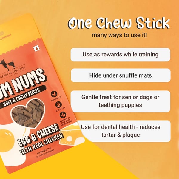 HUFT Yum Nums Egg and Cheese Soft Grain Free Sticks Treat for Dogs