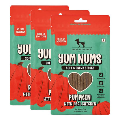 HUFT Yum Nums Pumpkin with Real Chicken Soft and Chewy Grain Free Sticks Treat for Dogs