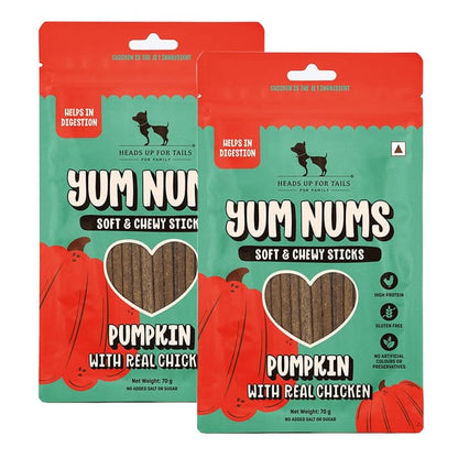 HUFT Yum Nums Pumpkin with Real Chicken Soft and Chewy Grain Free Sticks Treat for Dogs
