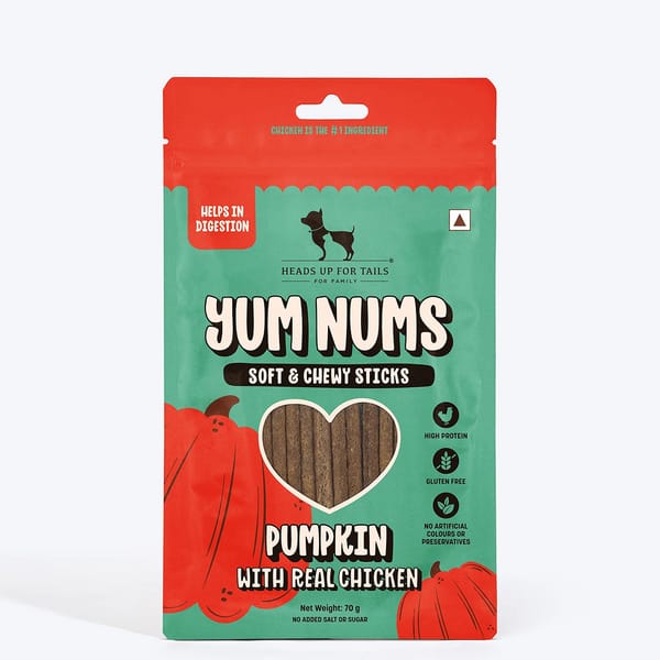 HUFT Yum Nums Pumpkin with Real Chicken Soft and Chewy Grain Free Sticks Treat for Dogs