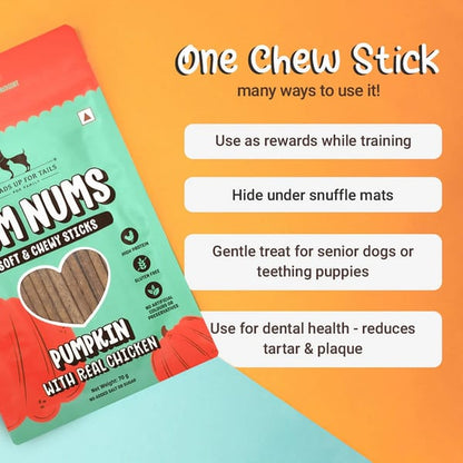 HUFT Yum Nums Pumpkin with Real Chicken Soft and Chewy Grain Free Sticks Treat for Dogs