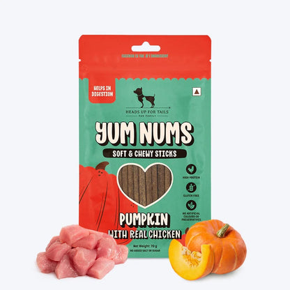 HUFT Yum Nums Pumpkin with Real Chicken Soft and Chewy Grain Free Sticks Treat for Dogs