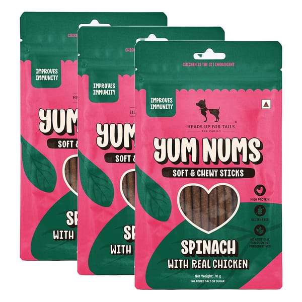 HUFT Yum Nums Soft and Chewy Spinach with Real Chicken Grain Free Stick Treats for Dogs