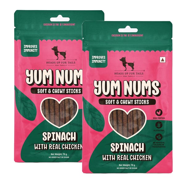 HUFT Yum Nums Soft and Chewy Spinach with Real Chicken Grain Free Stick Treats for Dogs