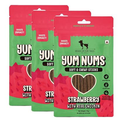 HUFT Yum Nums Soft and Chewy Strawberry with Real Chicken Grain Free Sticks Treats for Dogs