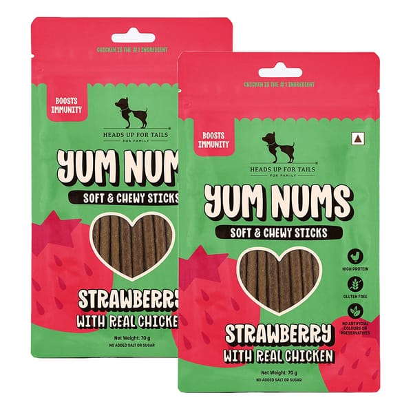 HUFT Yum Nums Soft and Chewy Strawberry with Real Chicken Grain Free Sticks Treats for Dogs