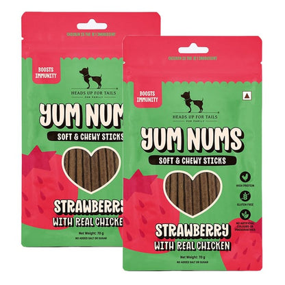 HUFT Yum Nums Soft and Chewy Strawberry with Real Chicken Grain Free Sticks Treats for Dogs