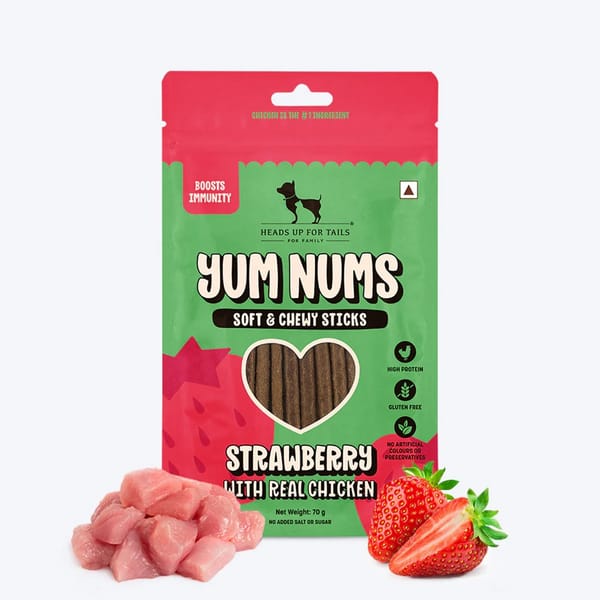 HUFT Yum Nums Soft and Chewy Strawberry with Real Chicken Grain Free Sticks Treats for Dogs