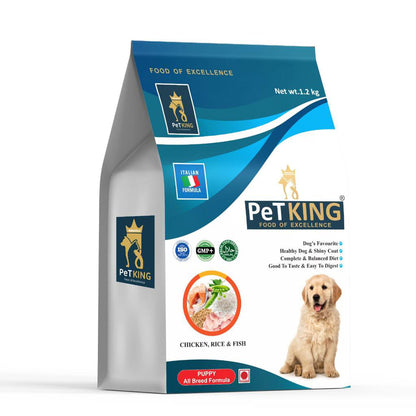 PeTKING Premium Quality Dogs Favourite Food For all Bread Dog || Rice, Chicken, Fish 1.2 kg Dry Young, New Born Dog Food